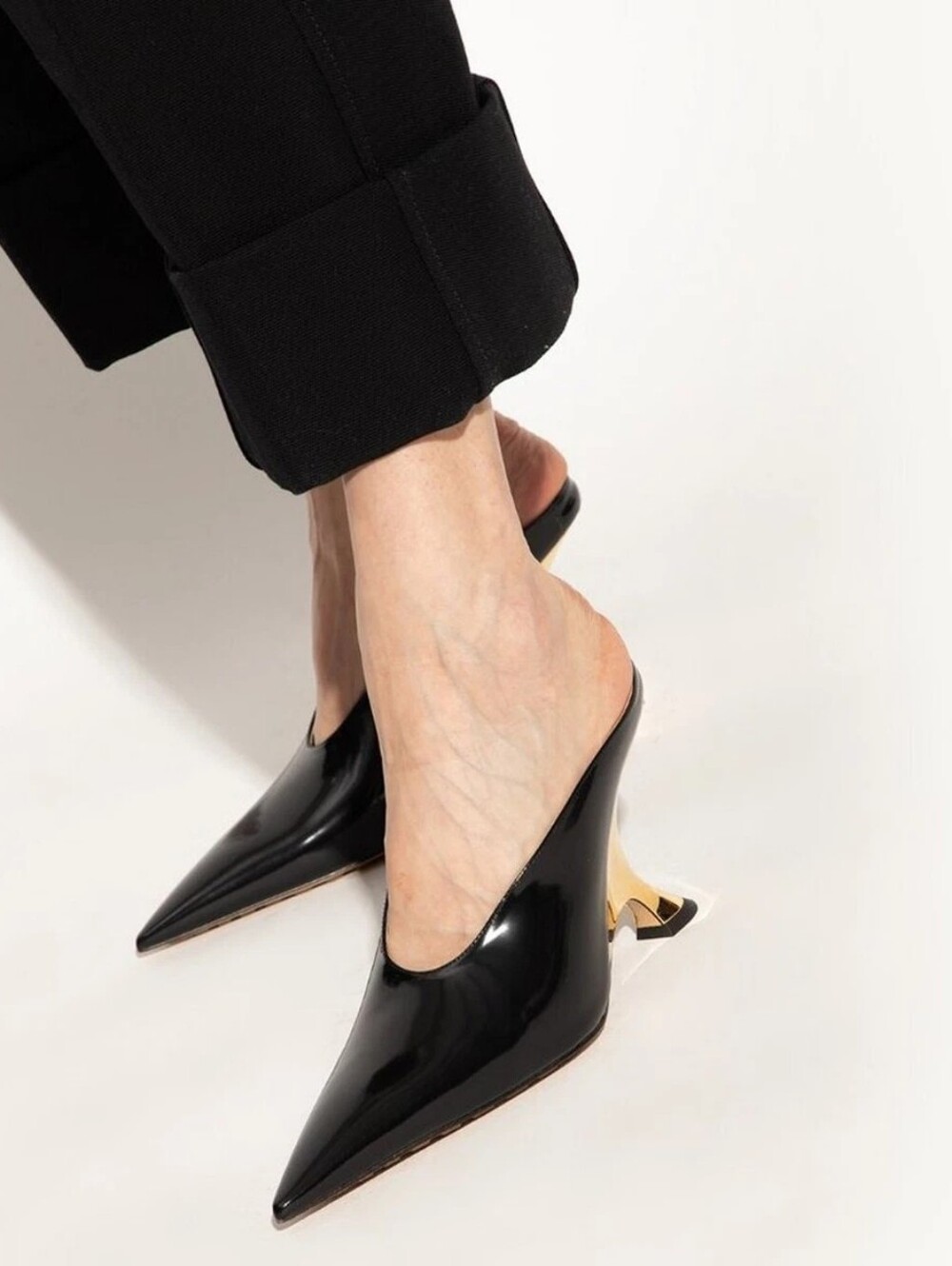 NEW! Bottega Veneta Black and Gold Rocket Heel Mules Size 7 - Picture 16 of 16